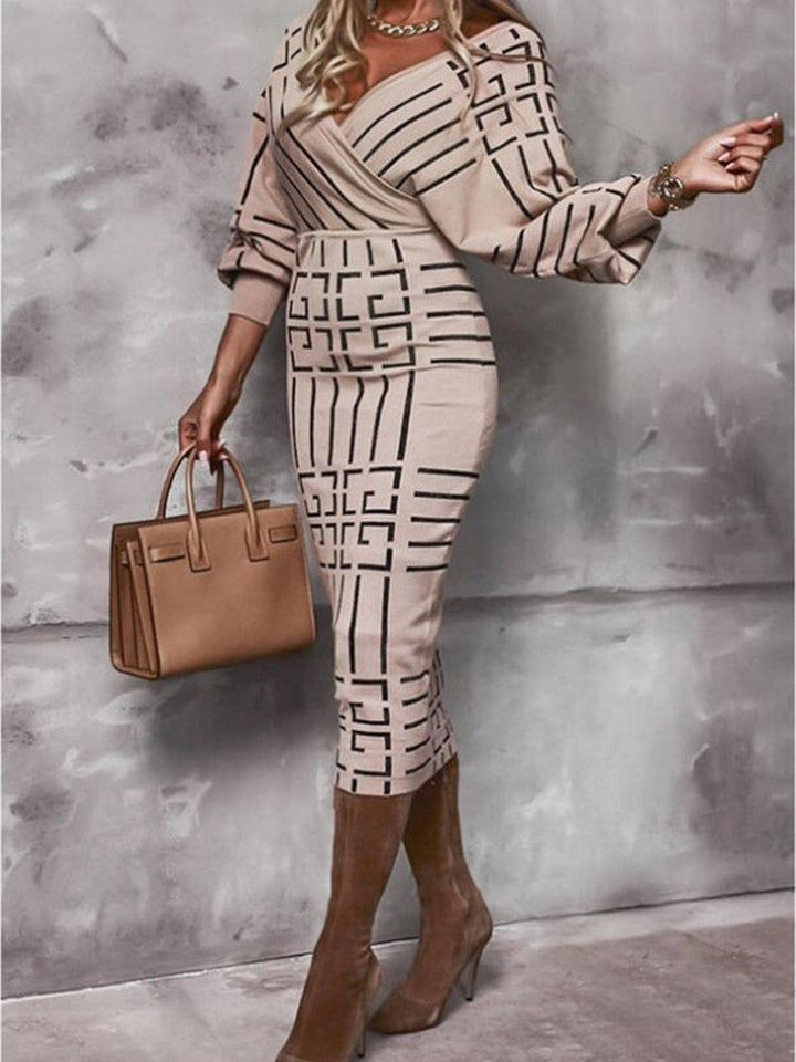 Levoire | Robe Midi Col V Manches Longues Khaki