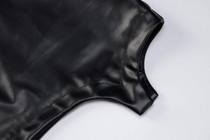Levoire | Robe Mini Froncée En Cuir Synthétique À Manches Longues
