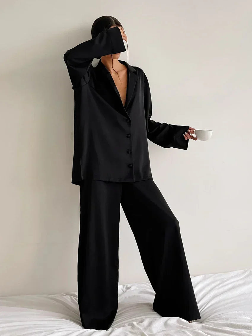Levoire | Ensemble De Vêtements De Nuit En Satin De Soie Grande Taille Noir
