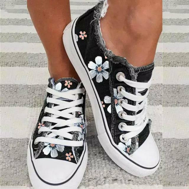 Levoire | Beaux Basses Baskets À Motif Floral Pour Femmes Noir