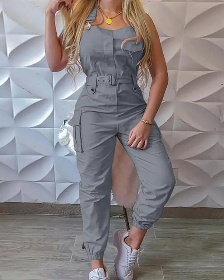 Levoire | Salopette Avec Ceinture, Pantalons Larges De Tablier, Poches Robustes, Pantalons Cargo Gris