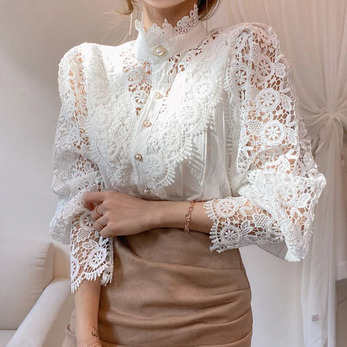 Levoire | Vintage Élégante Blouse Pour Femmes Avec Manches Creuses Et Col