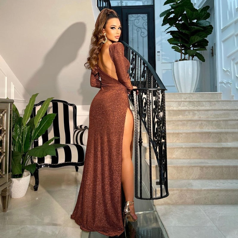 Levoire | Robe À Bretelles Dos Nu À Manches Longues En Paillettes