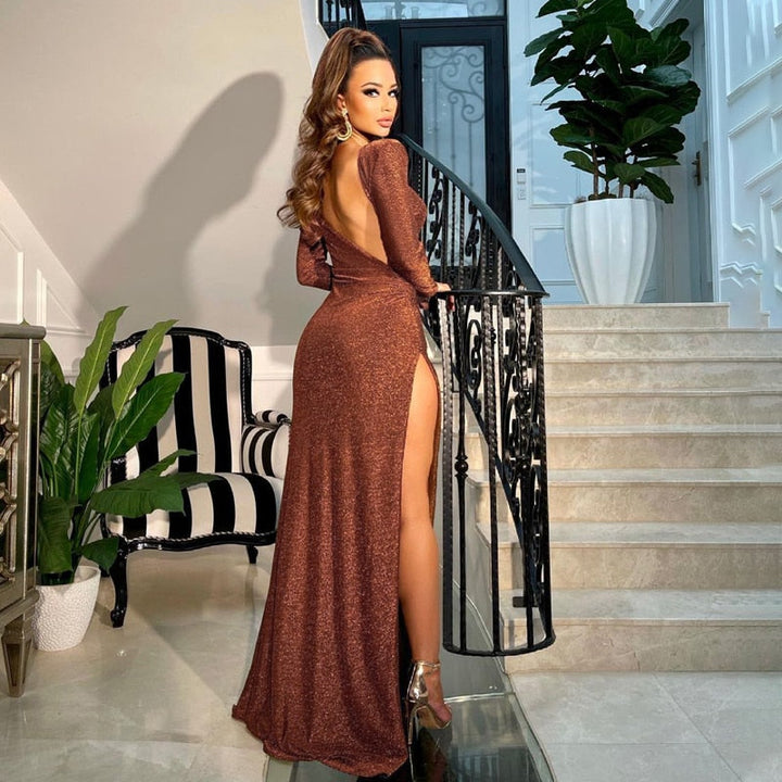 Levoire | Robe À Bretelles Dos Nu À Manches Longues En Paillettes