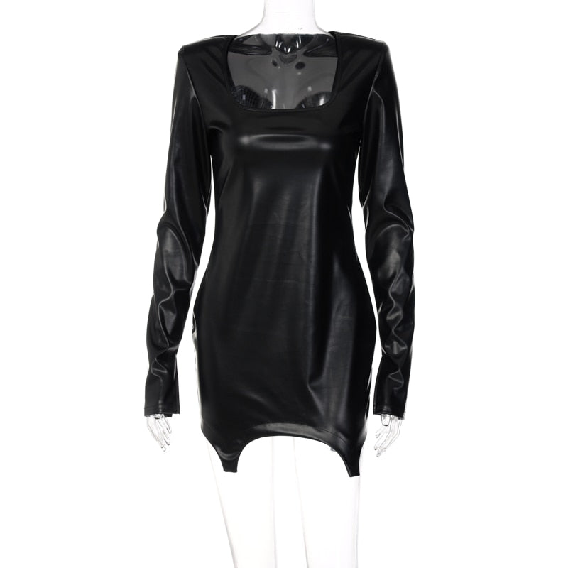 Levoire | Robe Mini Froncée En Cuir Synthétique À Manches Longues