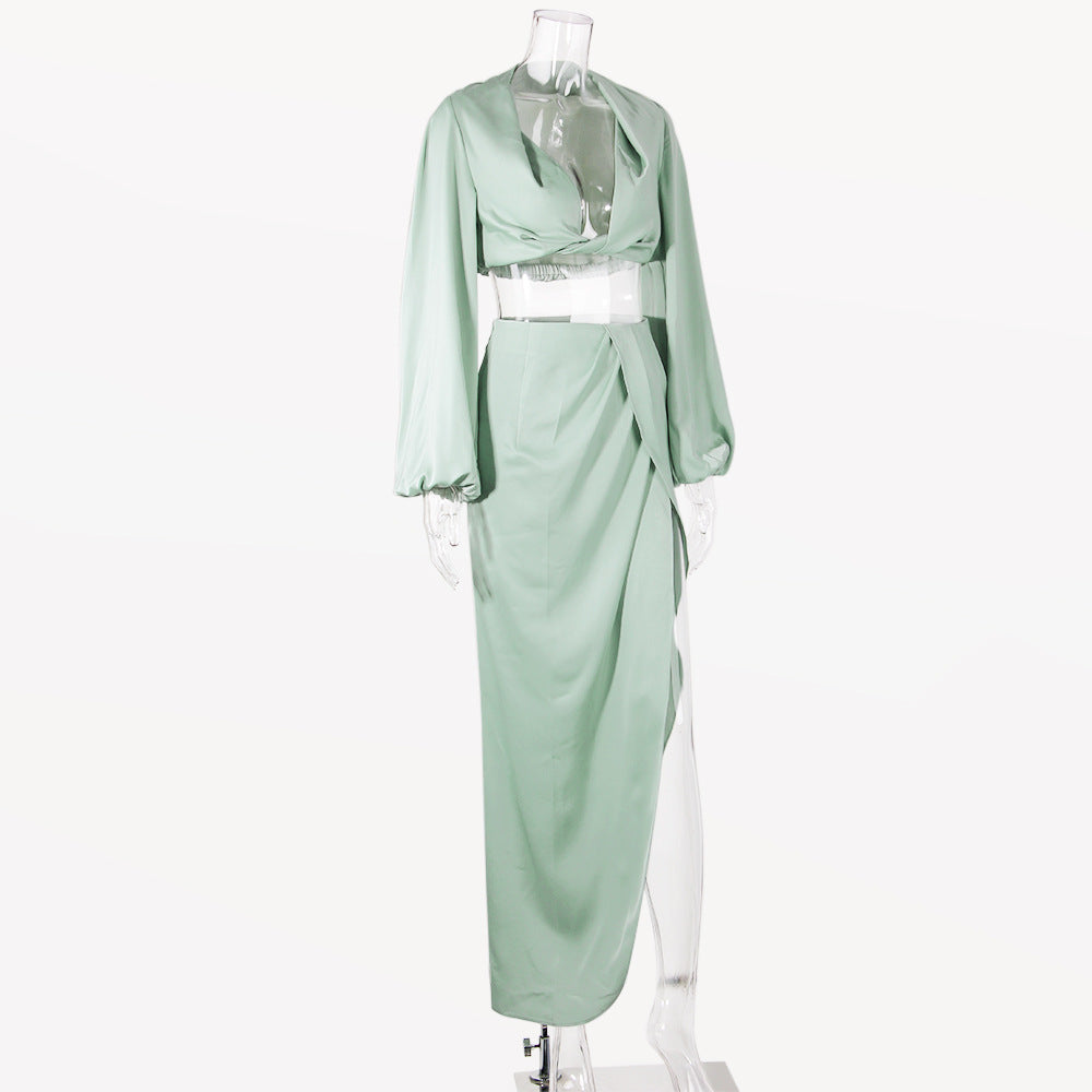 Levoire | Crop À Manches Courtes Fente Haute Jupe Longue Ensemble