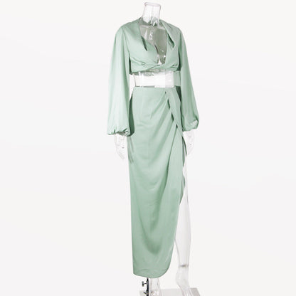 Levoire | Crop À Manches Courtes Fente Haute Jupe Longue Ensemble