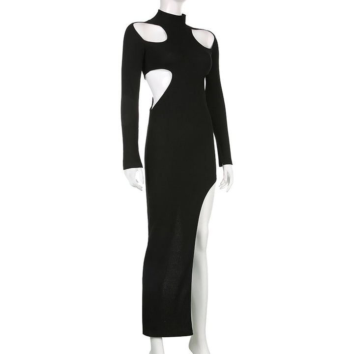 Levoire | Noir Onto Tricoté Manches Longues Robe Maxi