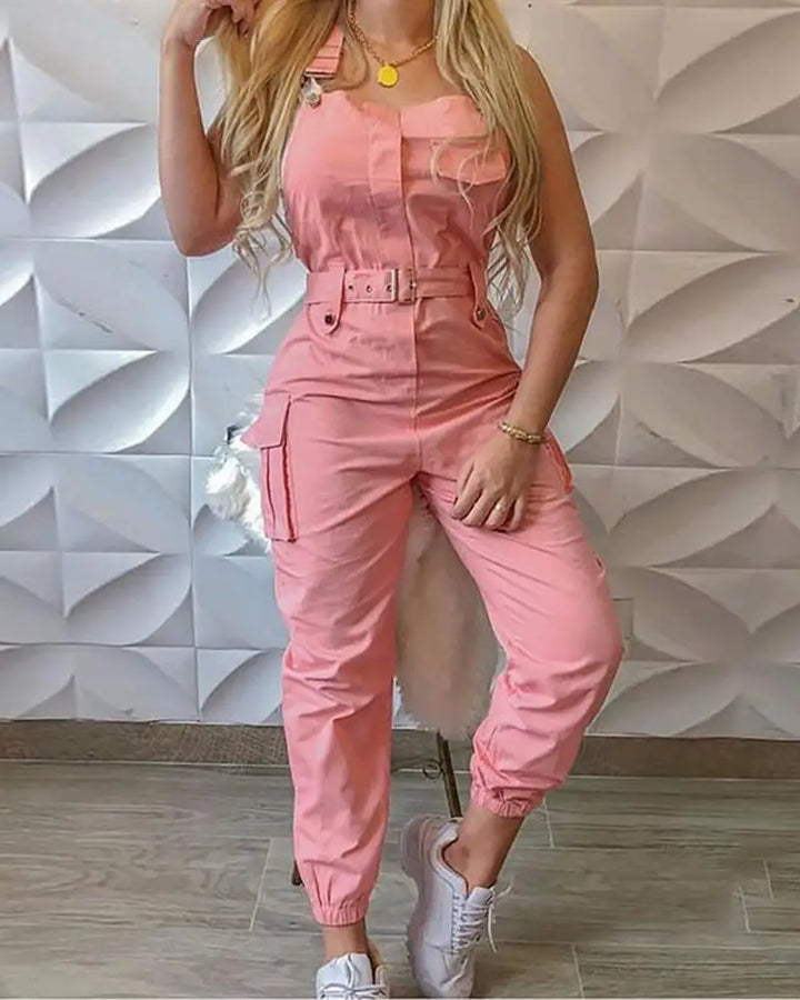 Levoire | Salopette Avec Ceinture, Pantalons Larges De Tablier, Poches Robustes, Pantalons Cargo Rosa
