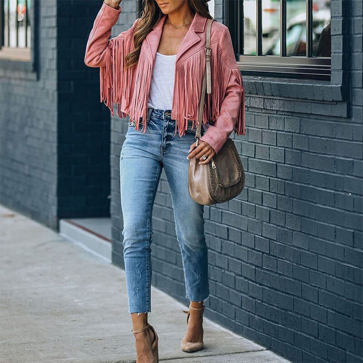 Levoire | Veste En Cuir Nubuck Avec Franges