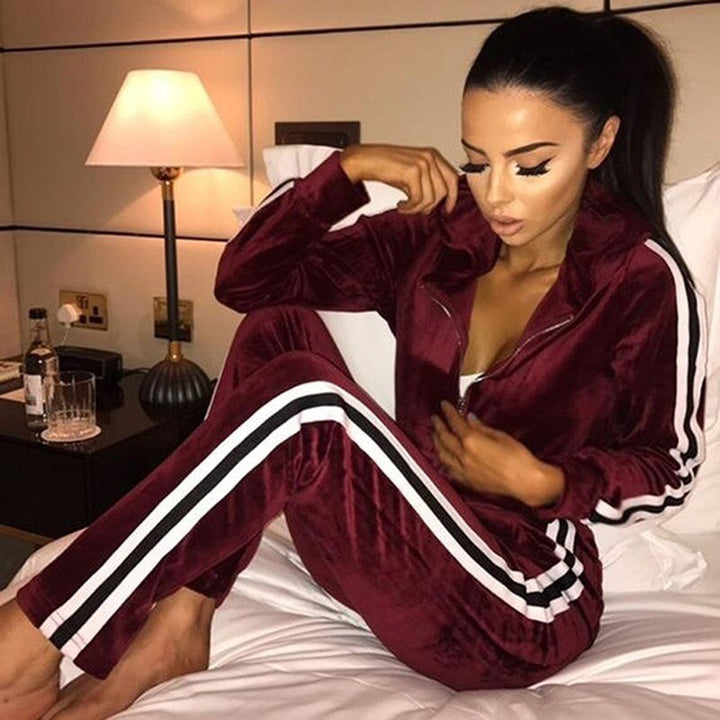 Levoire | Chona Ensemble D'Entraînement Pantalon D'Approche Mode En Velours Femme Vin Rouge