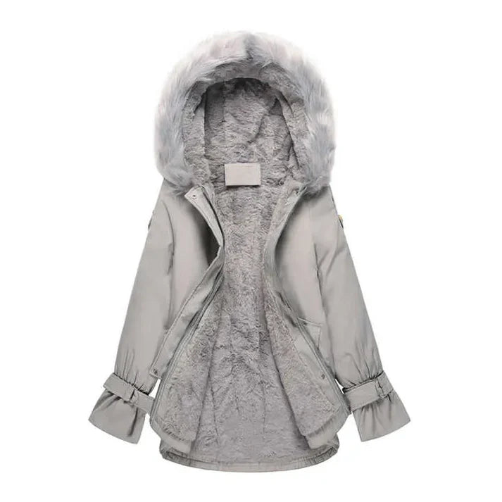 Levoire | Veste Fausse Fourrure Manches Longues Avec Capuche Gris