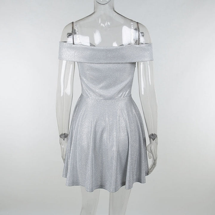 Levoire | Robe Mini Plissée Épaule Dénudée Brillante