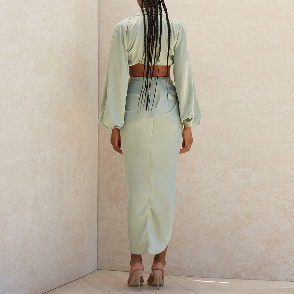 Levoire | Crop À Manches Courtes Fente Haute Jupe Longue Ensemble