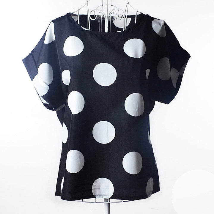Levoire | Klara T-Shirt En Coton Pour Femmes - Un T-Shirt D'Été Et Joyeux Points noirs