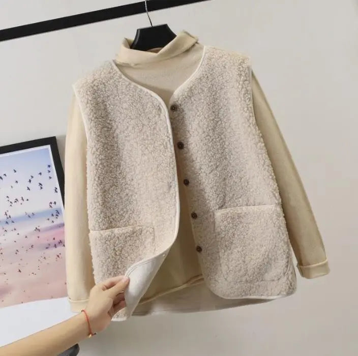 Levoire | Veste En Peluche Chaude Pour Femmes Avec Poches Beige