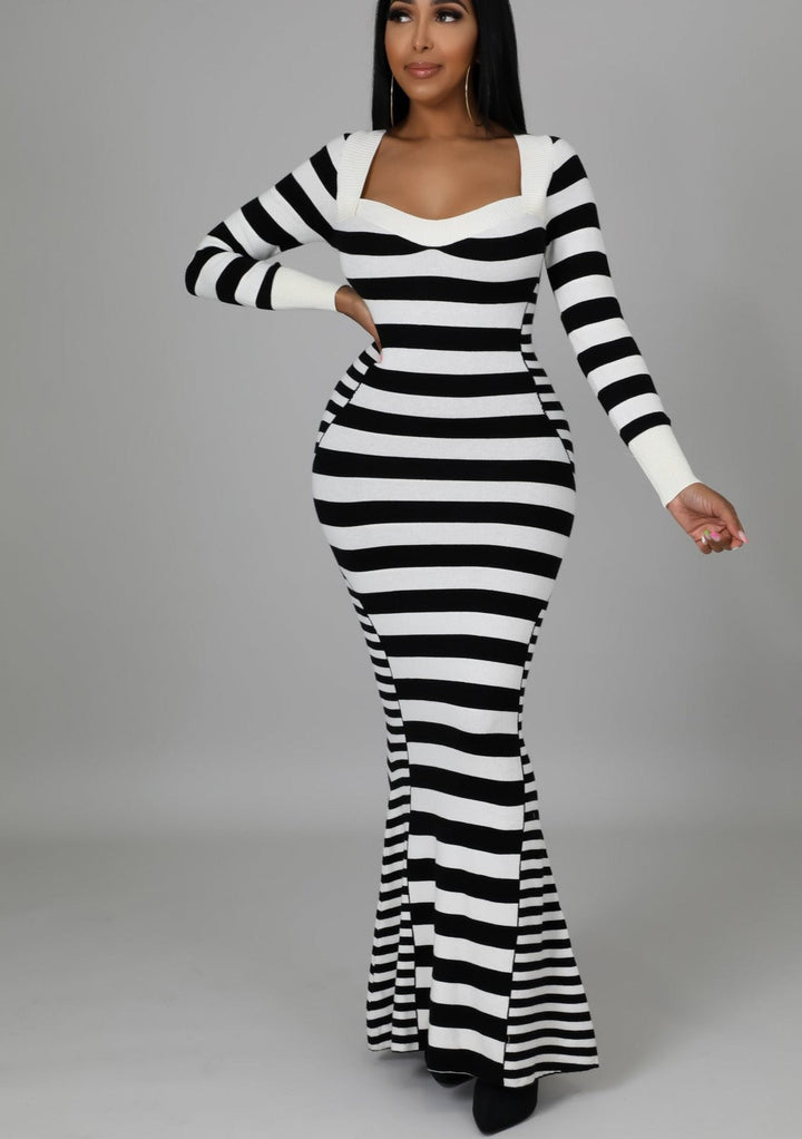 Levoire | Robe Maxi À Rayures V Manches Longues Havsalt