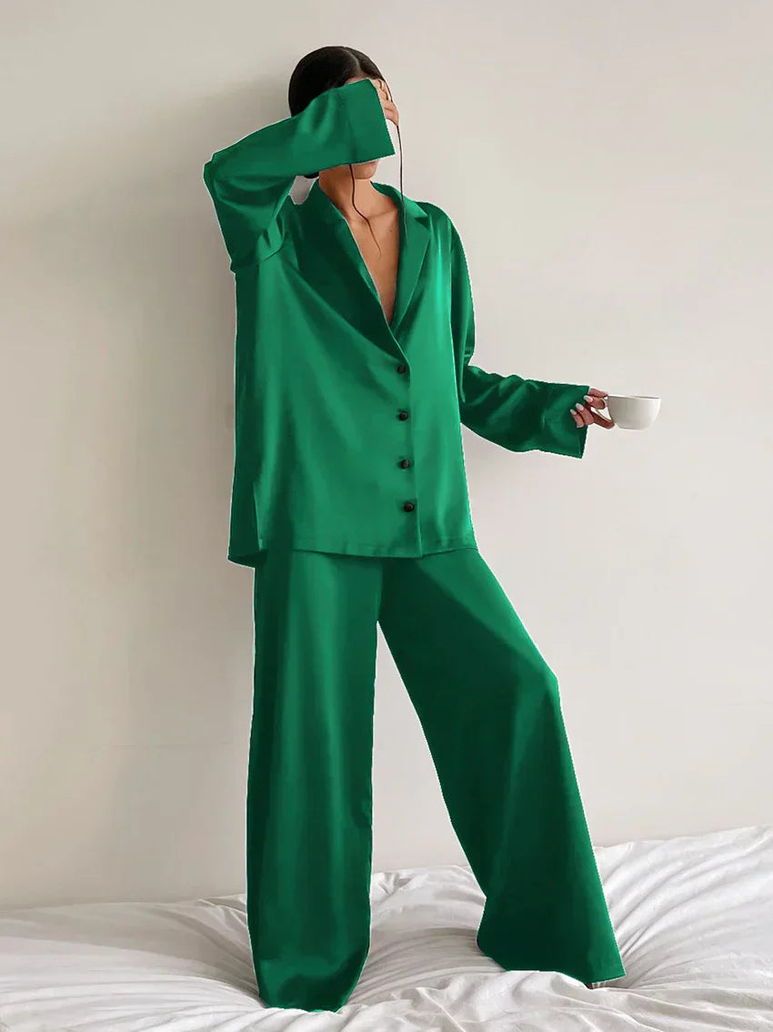 Levoire | Ensemble De Vêtements De Nuit En Satin De Soie Grande Taille Vert