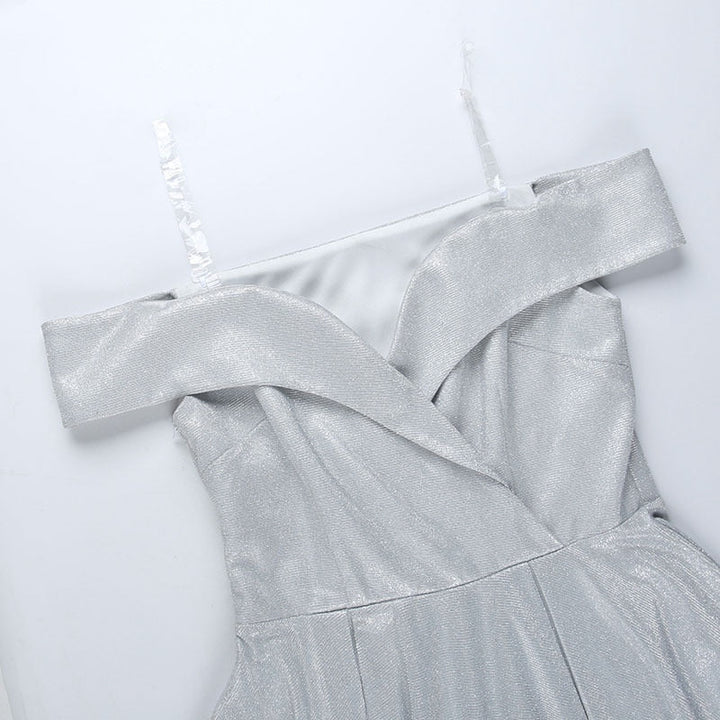 Levoire | Robe Mini Plissée Épaule Dénudée Brillante