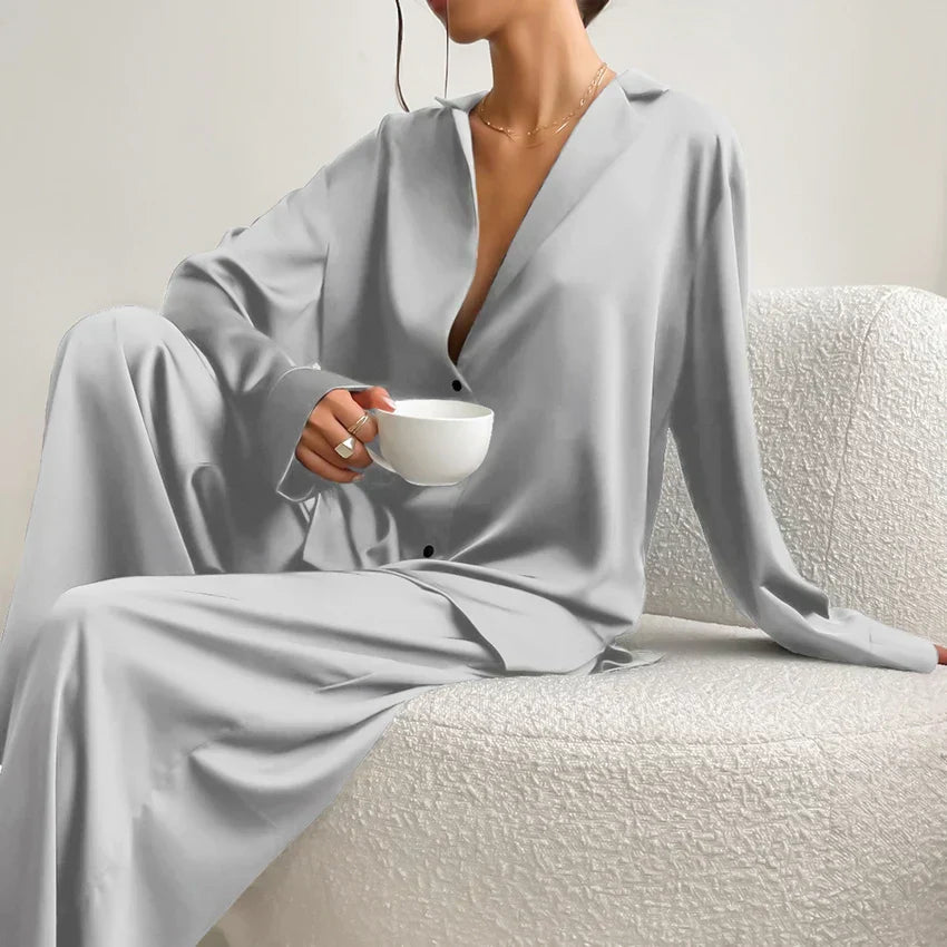 Levoire | Ensemble De Vêtements De Nuit En Satin De Soie Grande Taille Ciel bleu