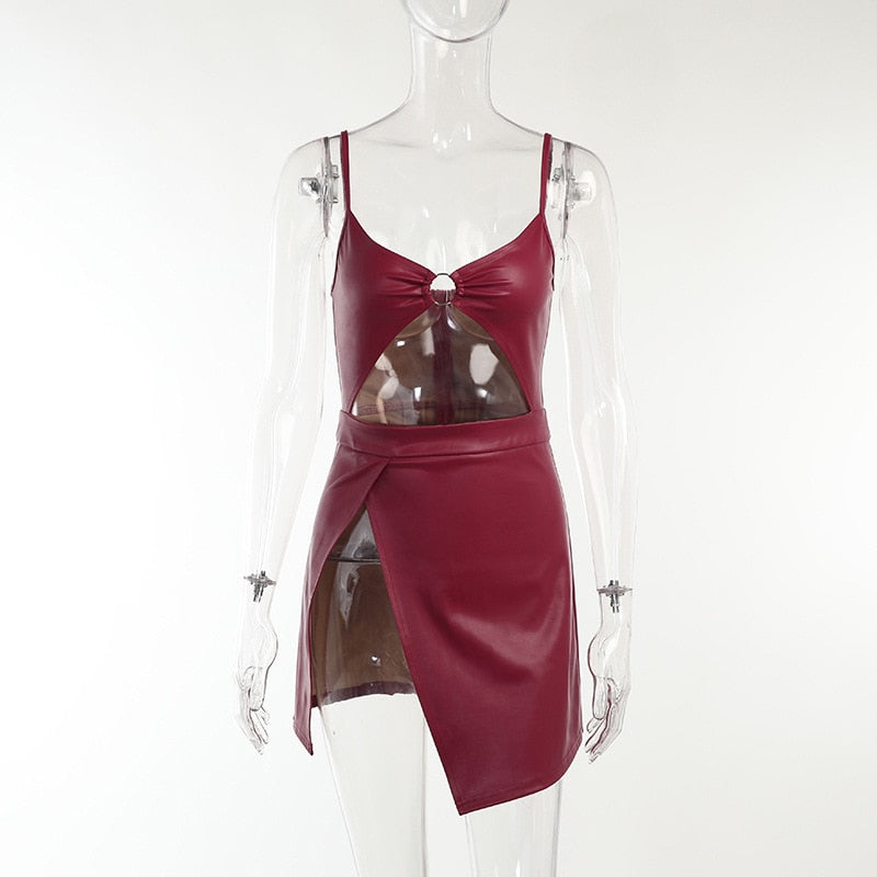 Levoire | Textile Cuir Creux Asymétrique Mini Robe