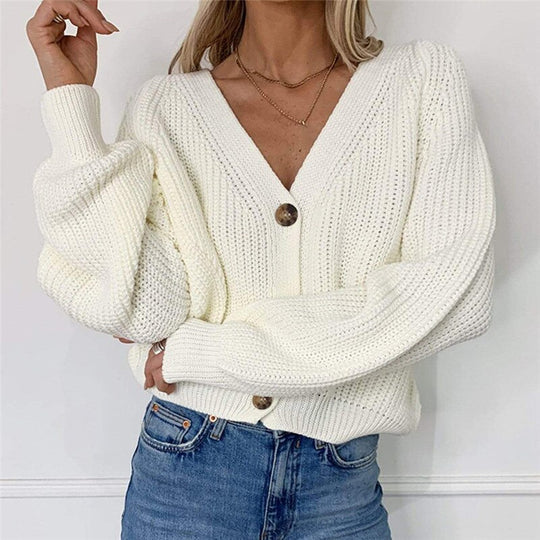 Levoire | Pull Long À Col En V Avec Tricot Lâche Et Bouton