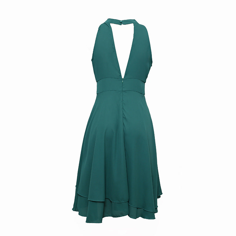 Levoire | Robe D'Été À Bretelles Taille Haute Sans Manches En Chiffon Midi Superposée Ajustement Slim
