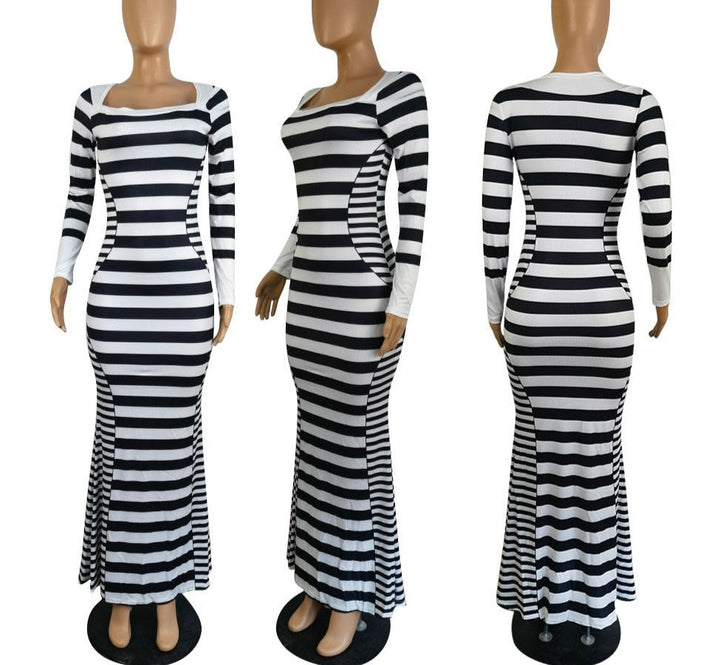 Levoire | Robe Maxi À Rayures V Manches Longues Havsalt
