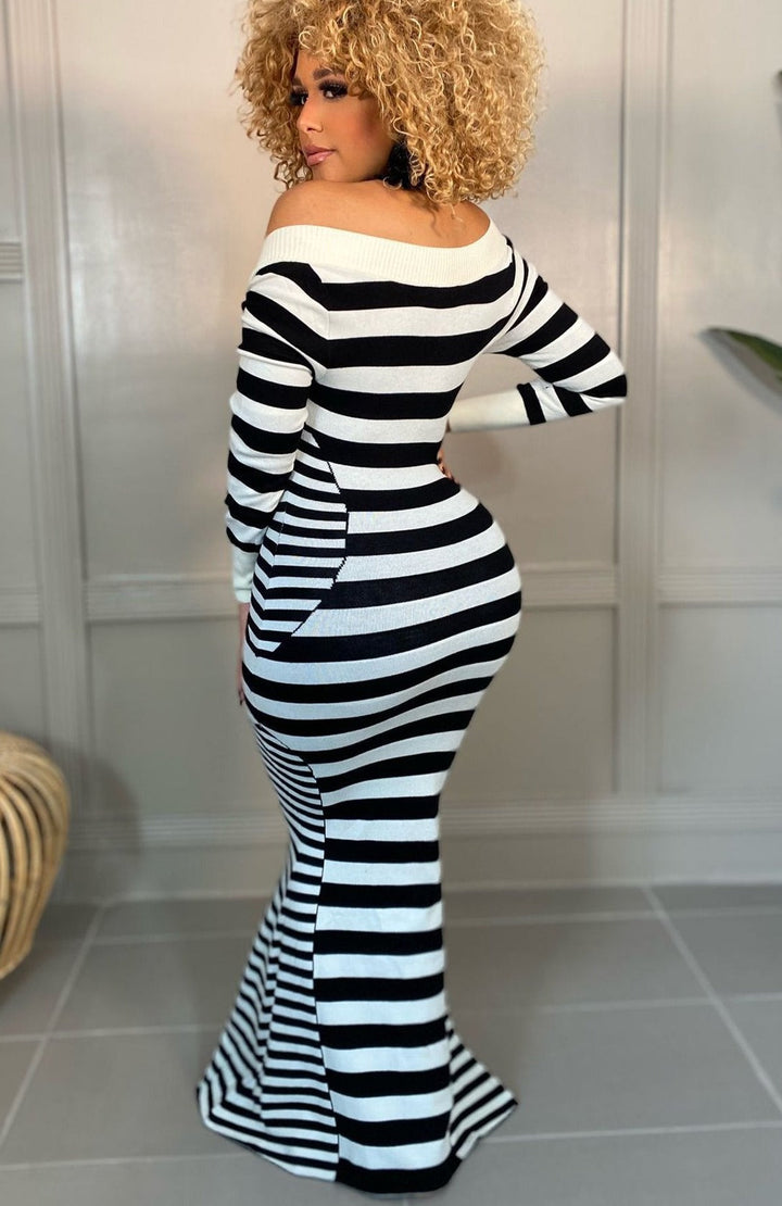 Levoire | Robe Maxi À Rayures V Manches Longues Havsalt
