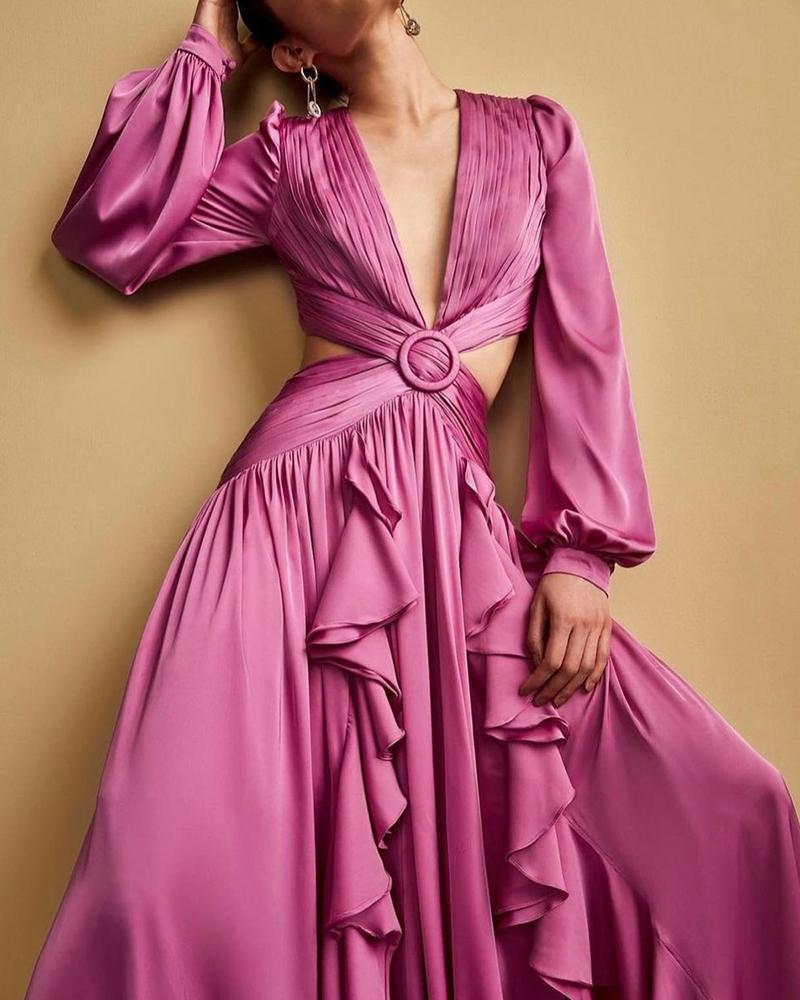 Levoire | Huleplissé Volant Manches Longues Robes Maxi