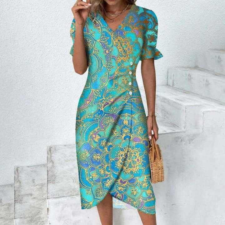 Levoire | Elegant Floral Femme Robes Turquoise