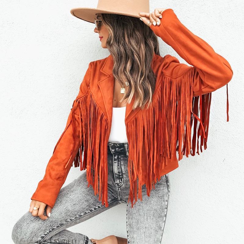 Levoire | Veste En Cuir Nubuck Avec Franges Orange