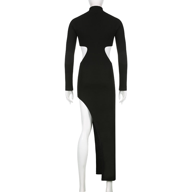 Levoire | Noir Onto Tricoté Manches Longues Robe Maxi