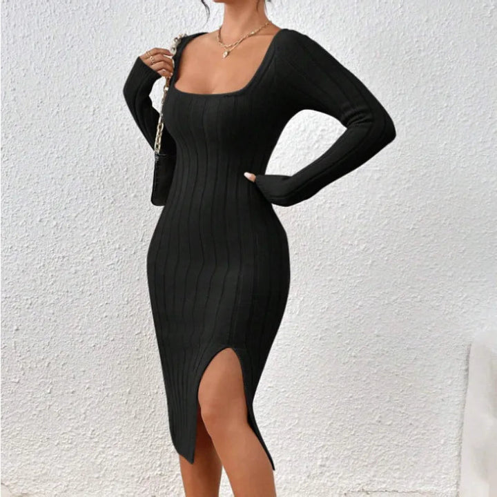Levoire | Rento Manches Longues Slim Fit Col Carré Robe Midi