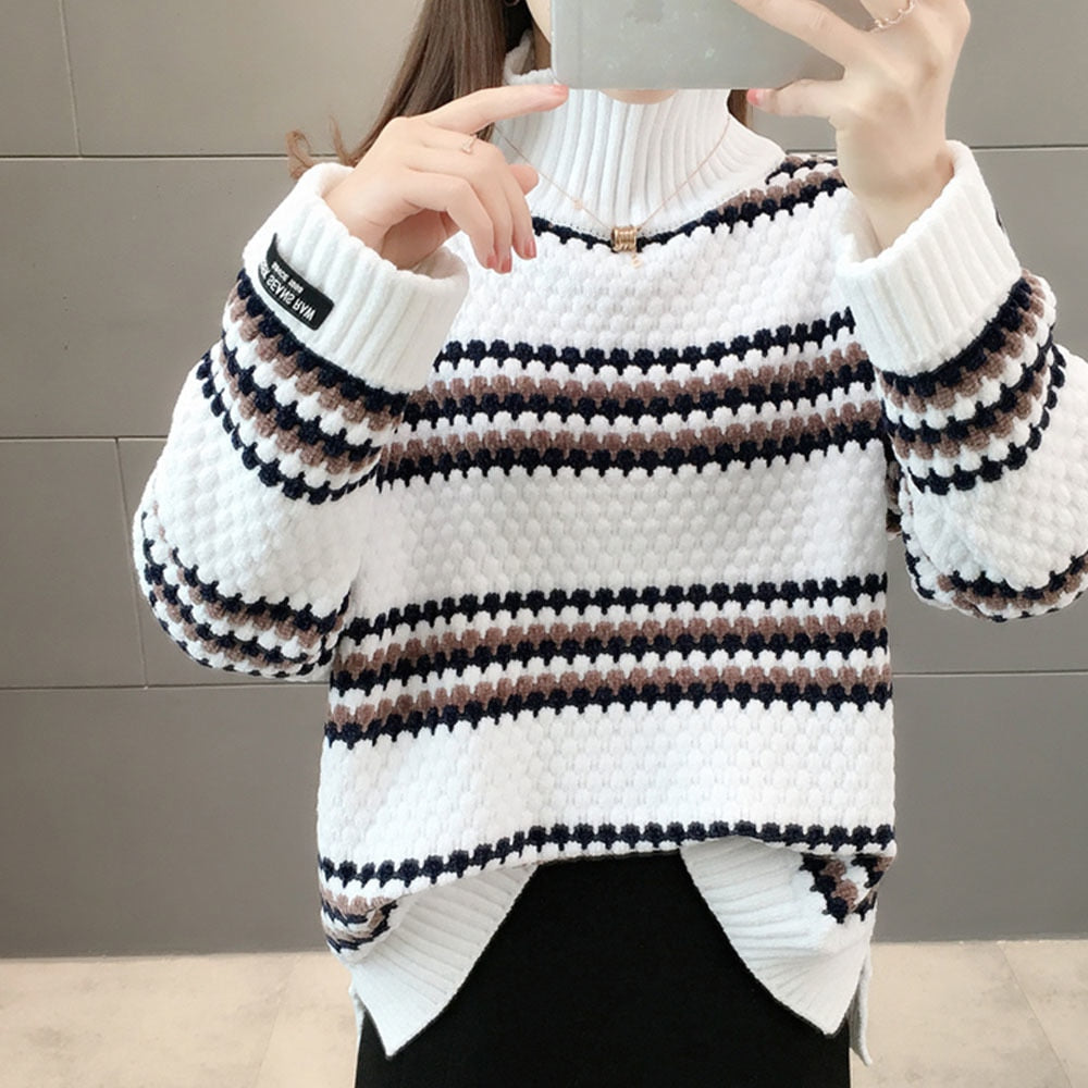 Levoire | Pull Élégant Chaud Avec Col Roulé Blanc Taille unique