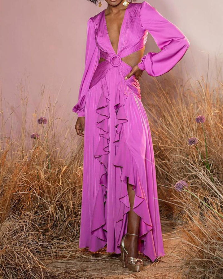 Levoire | Huleplissé Volant Manches Longues Robes Maxi
