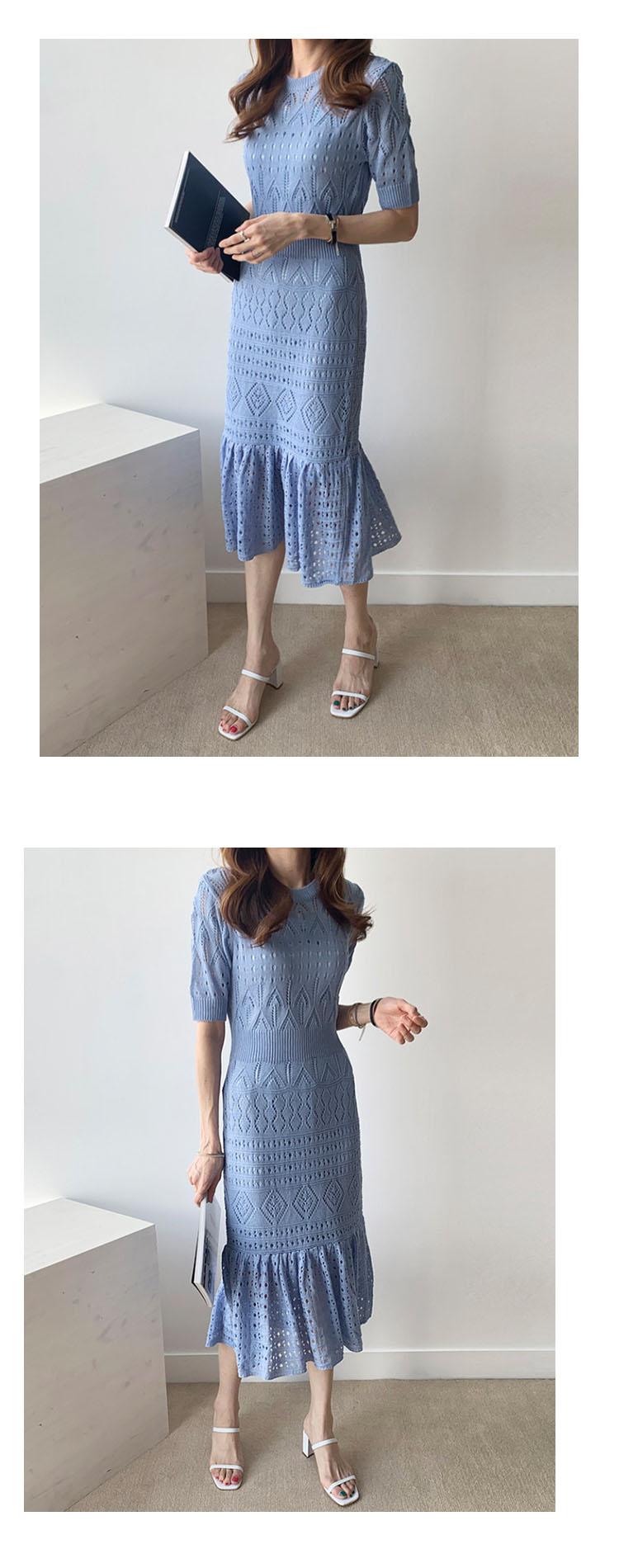 Levoire | Robe Décontractée Tricot A-Ligne Été Bleu Une taille