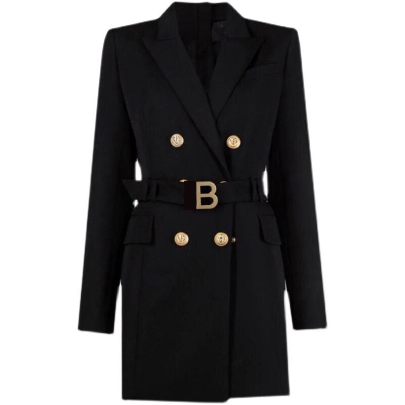 Levoire | Robe Blazer Élégante Avec Ceinture Et Boutons Déclaration Noir