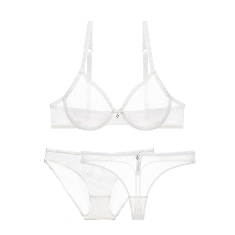 Levoire | Ensemble De Lingerie Transparent 3 Pièces Avec Décor En Strass Diamant Blanc