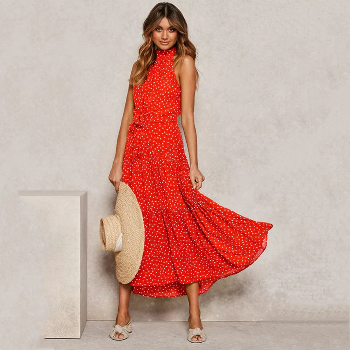 Levoire | Robe longue dos nu à pois Rouge