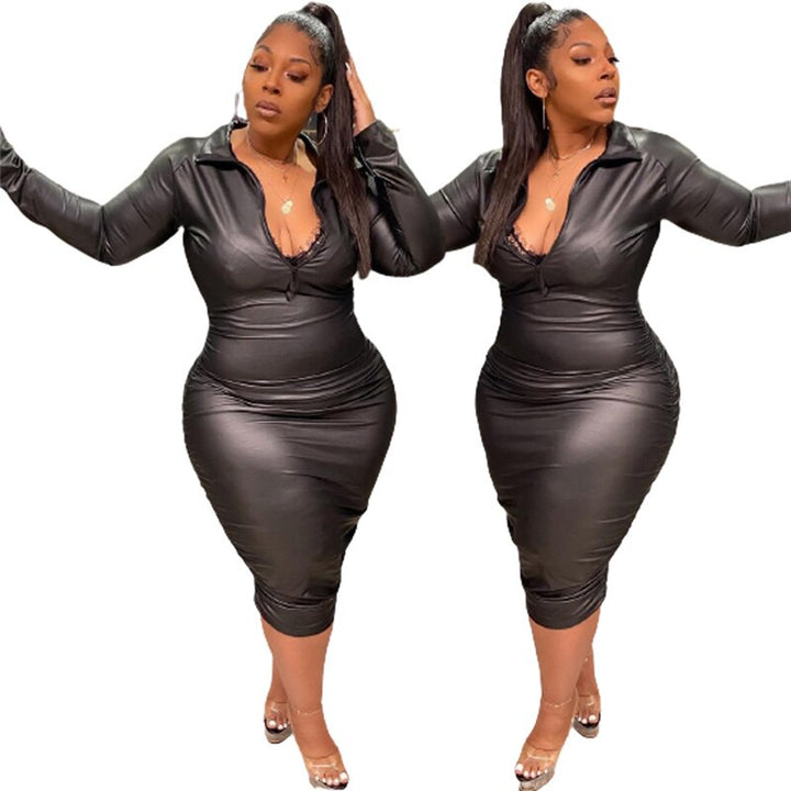 Levoire | Robe Midi À Manches Longues En Pu Skinn Surpoids Noir