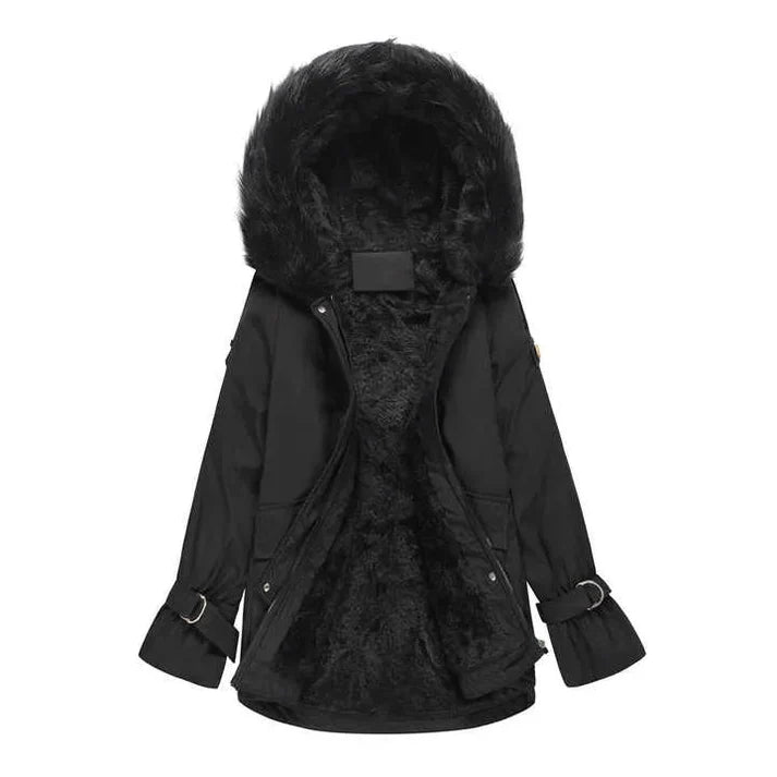 Levoire | Veste Fausse Fourrure Manches Longues Avec Capuche Noir