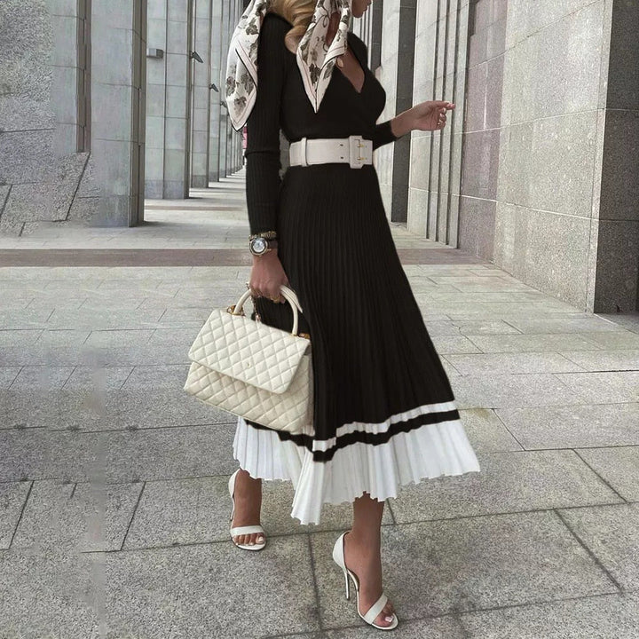 Levoire | Robe Côtelée Maxi Élégante Patchwork Noir