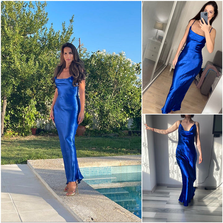 Levoire | Robe Longue Sans Dos À Bretelles Spaghetti En Satin