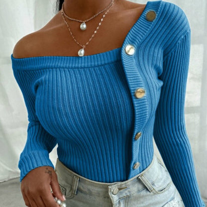 Levoire | Pull ajusté à manches longues avec bouton Bleu