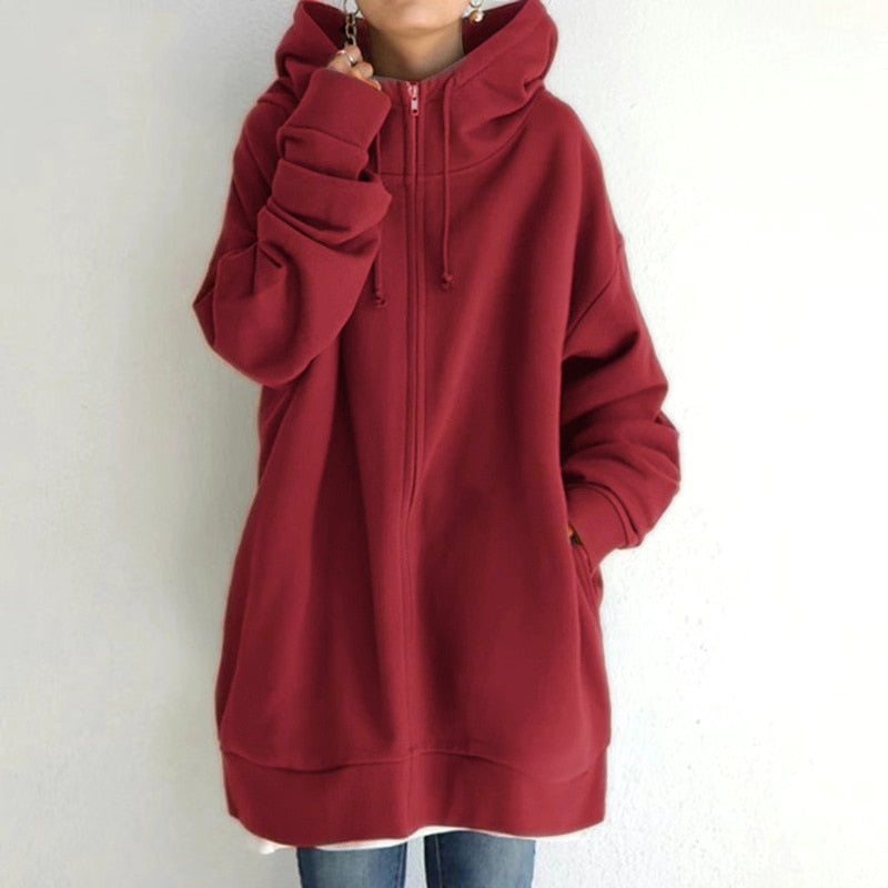 Levoire | Long zip-up hoodie with pockets Rot