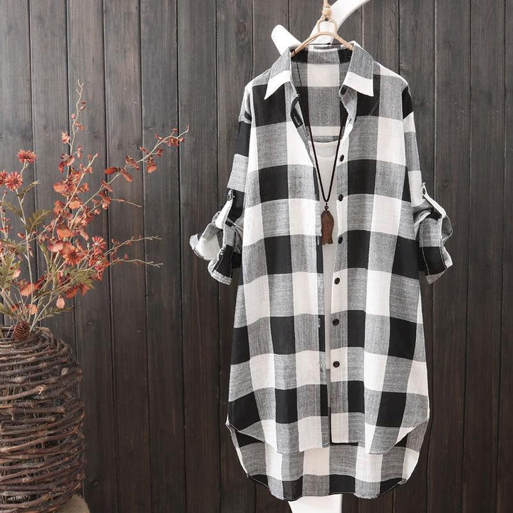 Levoire | Blouse Surtaillée Pour Femmes Noir Blanc Carreauté