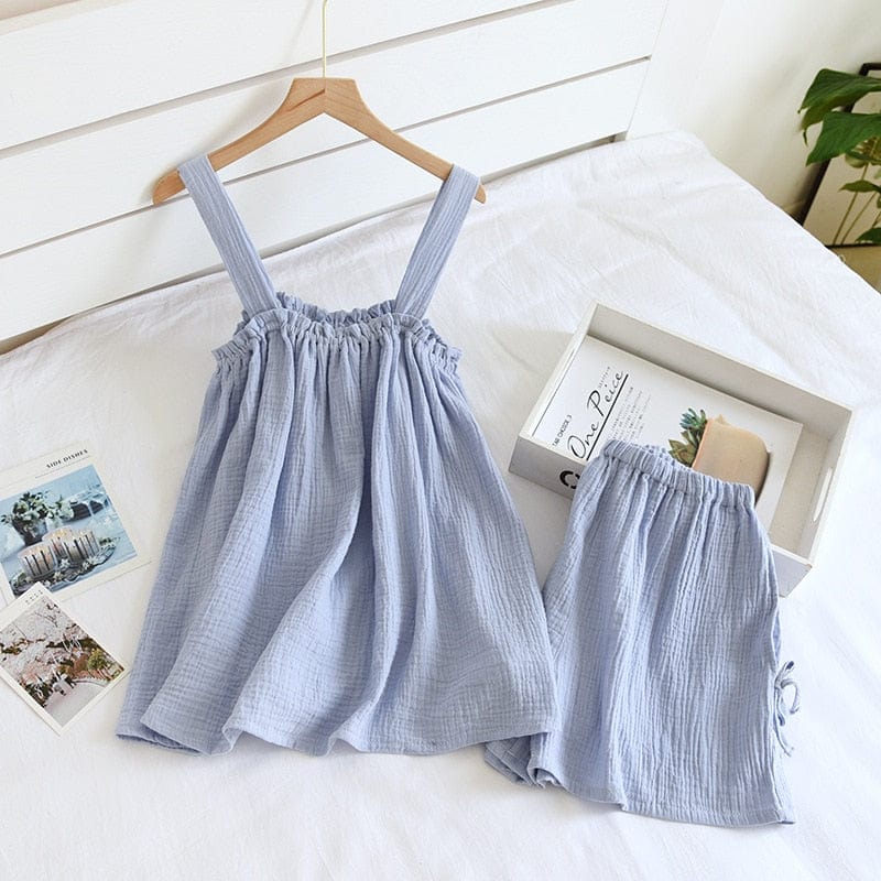 Levoire | Pyjama D'Été Avec Bretelles En Crépon De Coton Ursa Bleu