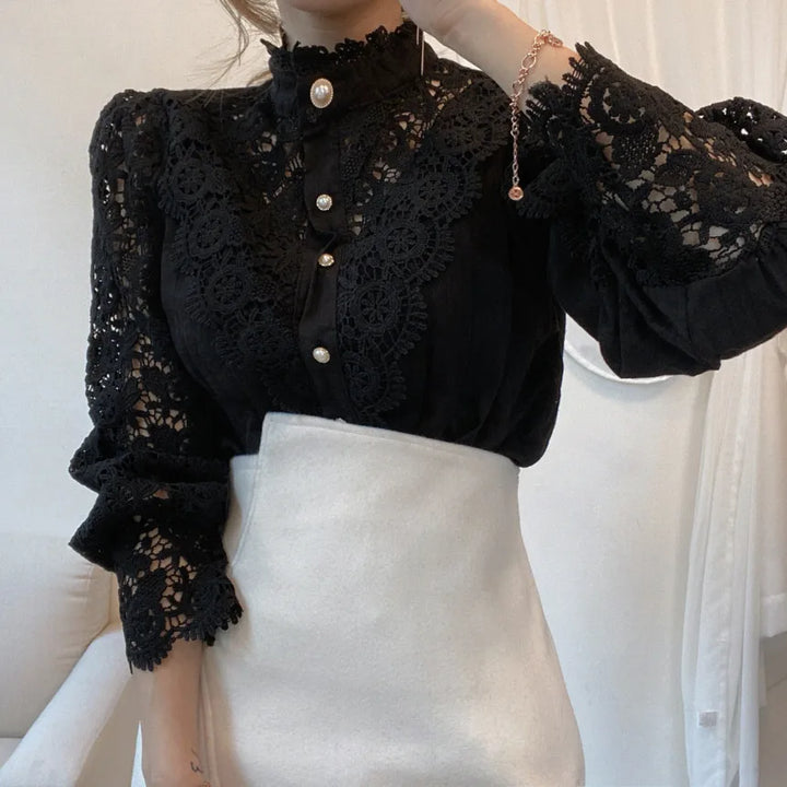 Levoire | Vintage Élégante Blouse Pour Femmes Avec Manches Creuses Et Col