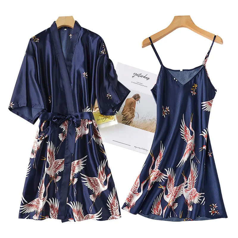 Levoire | Ensemble De Nuit Peignoir Et Chemise De Nuit Bleu